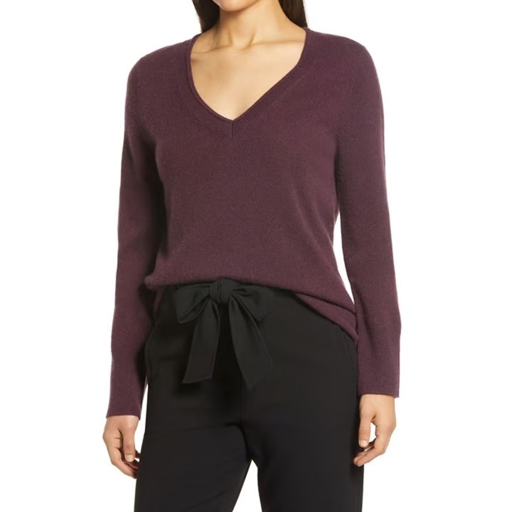 Halogen 100% Cashmere Burgundy V-Neck Sweater Size XS